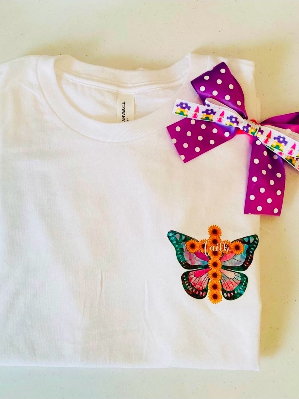Kids S/M White t-shirt Butterfly Graphic Tee with bow